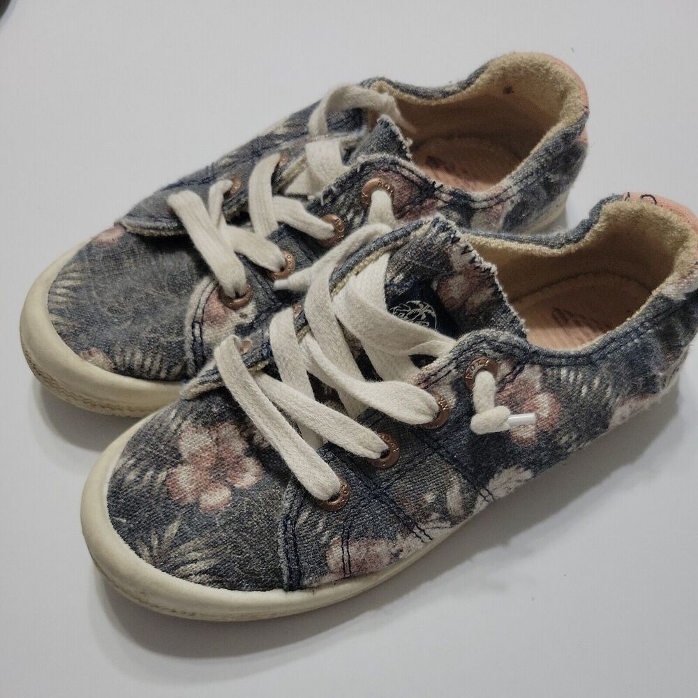 Roxy Flat Girls 1 Kids Shoes Superstar Black White Floral Originals Lace Up Pull